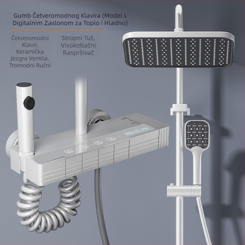 Novi tuš za kupaonicu s tušem s kišom, višenamjenski prekidač s gumbom za raspršivanje, ambijentalno svjetlo, potpuni set s digitalnim zaslonom za tuširanje