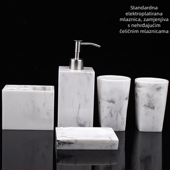 Nordic Hotel Dezinficijens za ruke Boca s mramornim uzorkom Kupaonski set od pet dijelova Set za pranje WC školjke Pladanj od smole Ukrasi