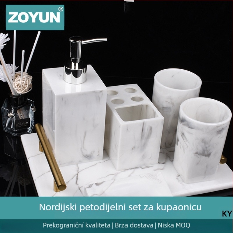 Nordic Hotel Dezinficijens za ruke Boca s mramornim uzorkom Kupaonski set od pet dijelova Set za pranje WC školjke Pladanj od smole Ukrasi