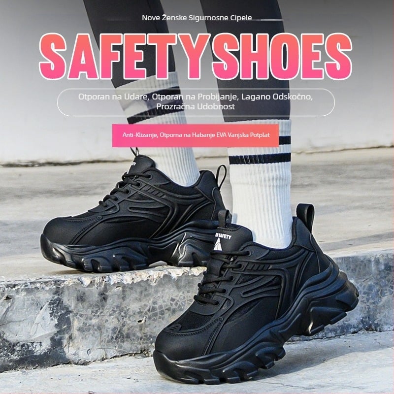 Prekogranična veleprodaja ženskih cipela za zaštitu na radu, laganih, modnih, nezgrapnih, sigurnosnih cipela, otpornih na udarce, protiv piercinga, male veličine, crne platforme