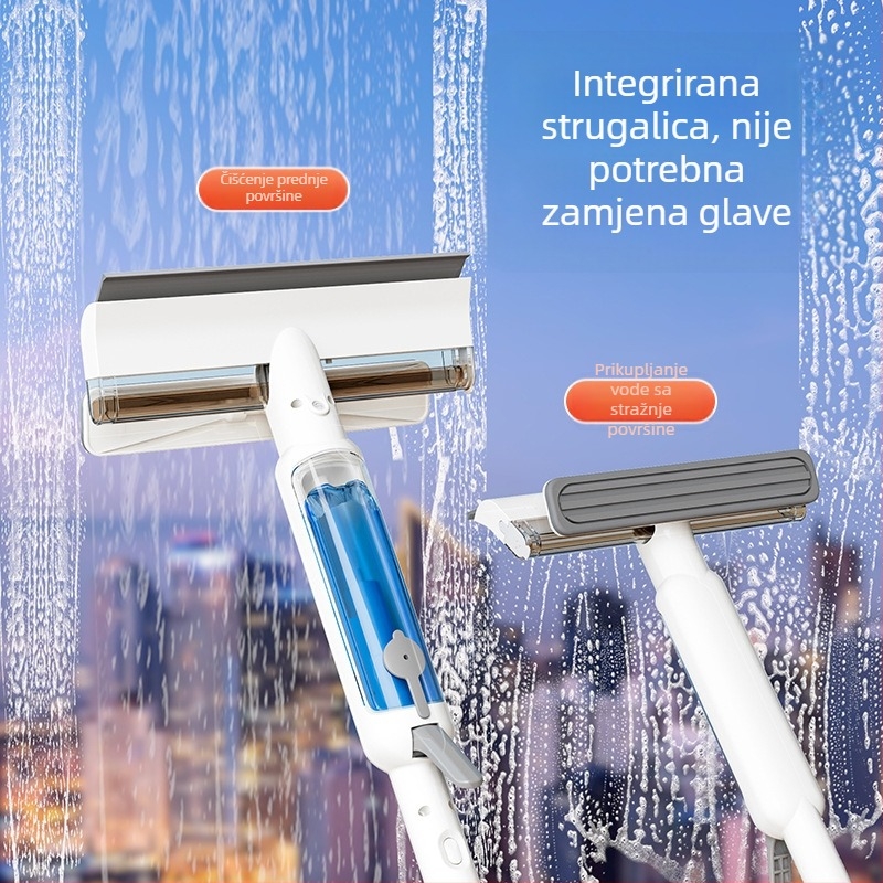 Prekogranični kućanski alat za čišćenje vanjskih prozora visokih zgrada s raspršivačem vode i integriranim strugačem, jaki usisni dvostrani uređaj za čišćenje stakla