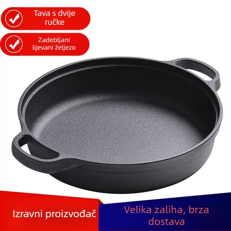 Tava od sirovog željeza, zadebljana tava od lijevanog željeza, željezna tava, posebna plinska ploča za indukcijsko kuhalo, prikladna za staromodne kućanske tave s neprianjajućim dnom