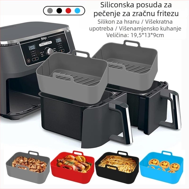 Silikonska tepsija za pečenje na vrući zrak, kvadratna, za fritezu, kuhinjska pećnica, dvostruka posebna silikonska tepsija za pečenje, pribor za fritezu