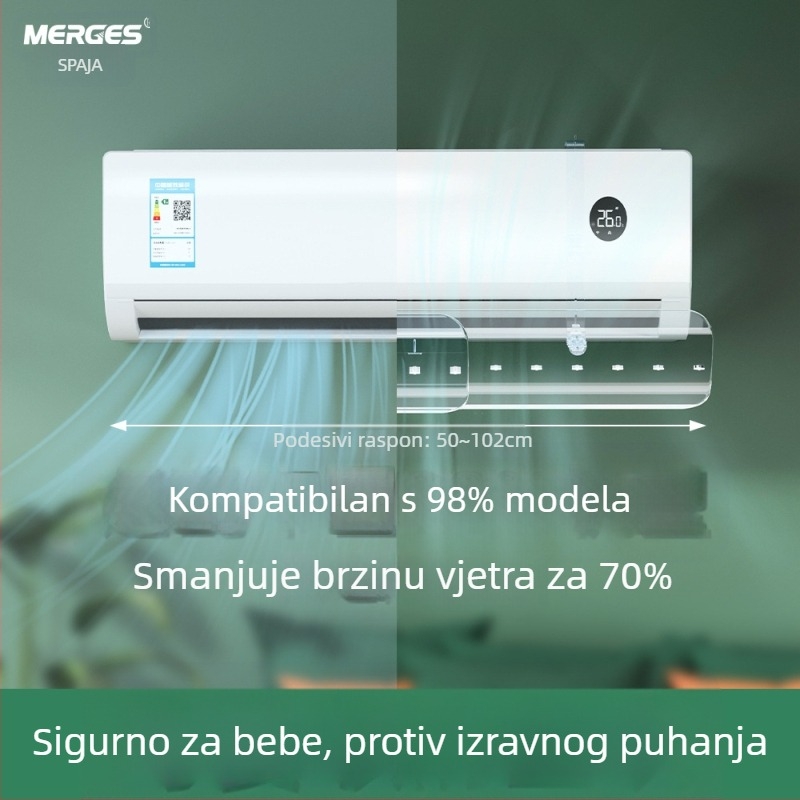 Prozirni deflektor vjetra za klima uređaj, uvlačivi zidni štitnik za vjetar klima uređaja, bez ugradnje, sprječava izravno puhanje zraka, deflektor vjetra za klima uređaj