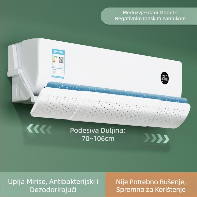 Prozirni deflektor vjetra za klima uređaj, uvlačivi zidni štitnik za vjetar klima uređaja, bez ugradnje, sprječava izravno puhanje zraka, deflektor vjetra za klima uređaj