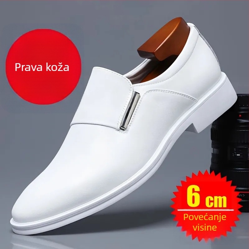 Bijele kožne cipele za muške ljetne poslovne formalne kožne cipele od prave kože sa špicastim vrhom, prozračne, s unutarnjom podižućom muškom obućom, mekim potplatom, ležerne cipele
