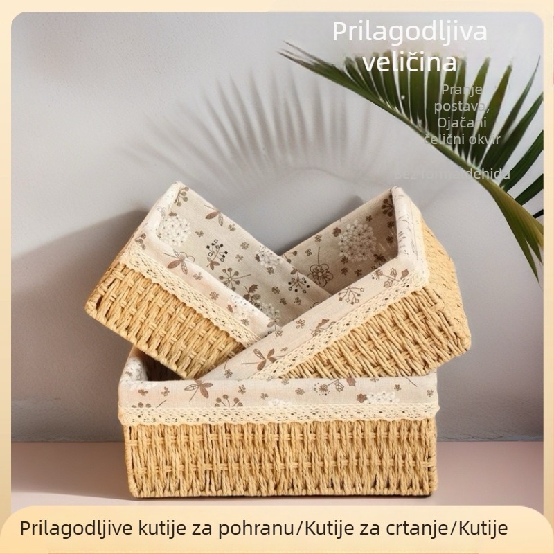 Košara za pohranu sitnica za stol, kozmetička košara, pletena košara, kutija za pohranu odjeće, košara za kavu, papirnati ratan, besplatna dostava
