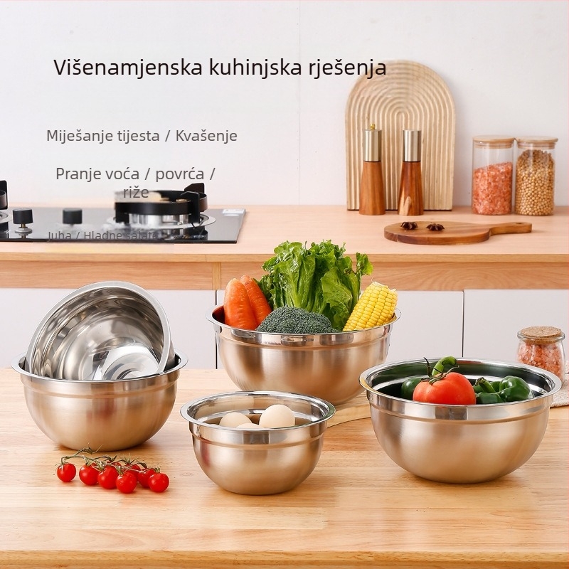 Posuda za salatu od nehrđajućeg čelika s poklopcem, višenamjenska posuda za jaja za kuhinju, posuda za pečenje i salatu, višenamjensko skladištenje voća i povrća