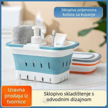 Sklopiva košara za rublje za kućanstvo, zidna košara za pohranu odjeće, kupaonska košara za rublje, plastična, plava, velika