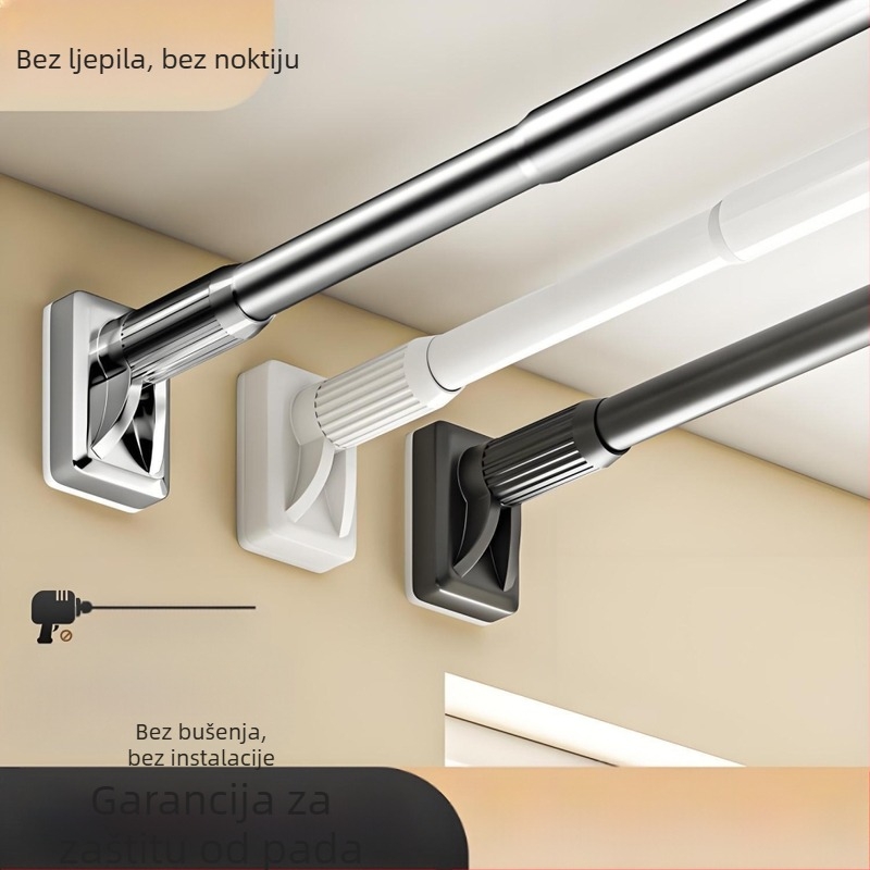 Perforirana šipka za zavjesu za tuš, šipka za zavjesu, vješalica za odjeću za balkon od nehrđajućeg čelika, teleskopska šipka za sušenje odjeće, bijela zadebljana duga šipka