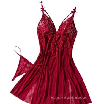 Cross-border Explosions Ljetno seksi donje rublje Ženska mrežasta spavaćica Crvena čipka s vezom Seksi pidžama Sling 24015