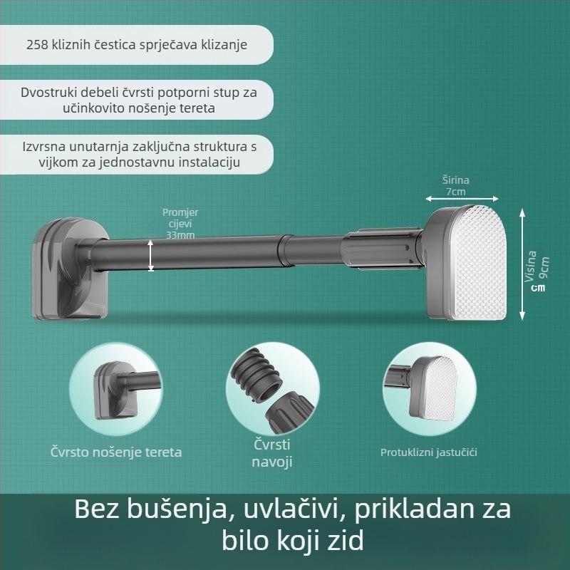 Teleskopska šipka za sušenje odjeće bez rupa, šipka za zavjesu za tuš od nehrđajućeg čelika, hladna šipka za garderobu, skupljajuća šipka za WC, vješalica za sušenje šipki za zavjese