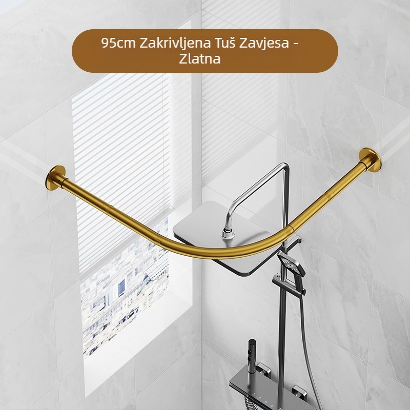 Zakrivljena šipka za tuš za kupaonicu bez bušilice, L-oblikovani polu-U-oblikovani teleskopski tuš, šipka za tuš od nehrđajućeg čelika u obliku lepeze, šipka za sušenje odjeće