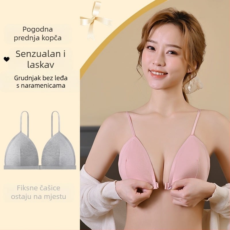 Žensko donje rublje od čistog pamuka, francuskog stila, s trokutastom košaricama s prednje kopče, bez tragova, čelične prstenove, push-up, male grudi, prekrasna leđa, bez naramenica, tanki model