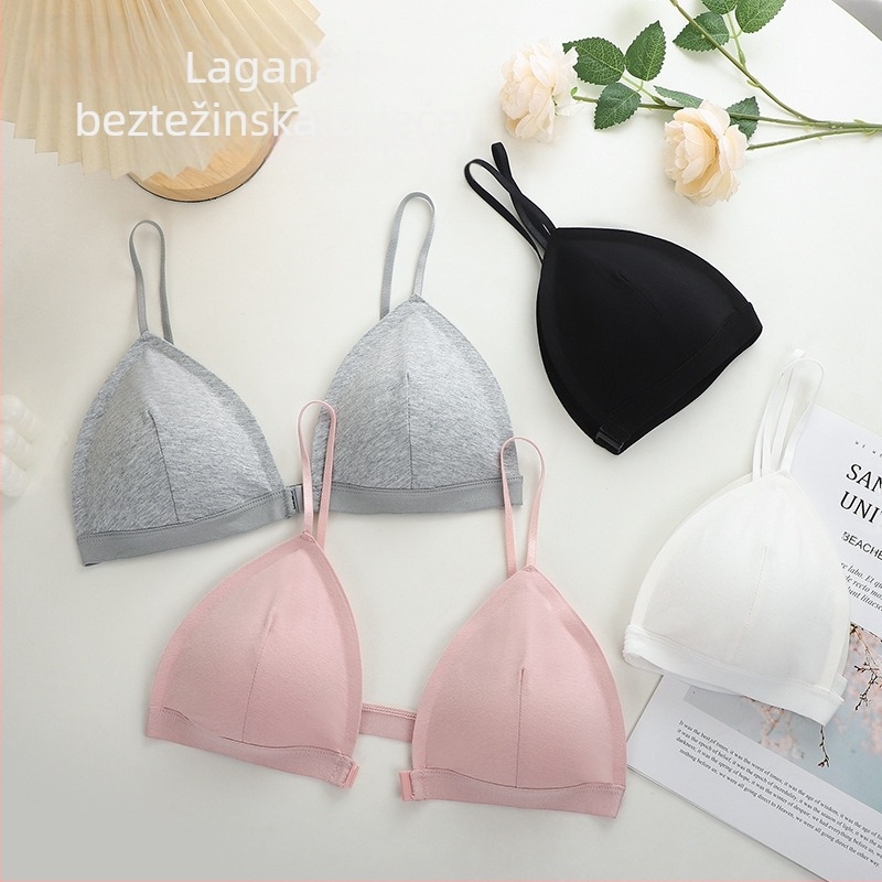 Žensko donje rublje od čistog pamuka, francuskog stila, s trokutastom košaricama s prednje kopče, bez tragova, čelične prstenove, push-up, male grudi, prekrasna leđa, bez naramenica, tanki model