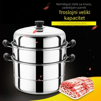 Dvoslojni parni lonac od nehrđajućeg čelika, zadebljani komercijalni parni lonac s dvostrukom namjenom, troslojni parni lonac velikog kapaciteta, kućanski višenamjenski parni lonac