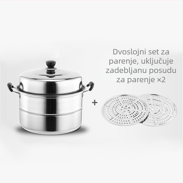 Dvoslojni parni lonac od nehrđajućeg čelika, zadebljani komercijalni parni lonac s dvostrukom namjenom, troslojni parni lonac velikog kapaciteta, kućanski višenamjenski parni lonac