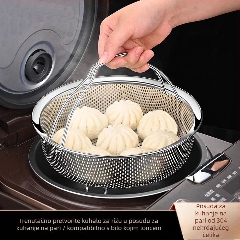 Kuhalo za rižu od nehrđajućeg čelika 304, vodootporno zadebljano kuhalo za rižu, kuhano povrće na pari, peciva s ručkom, rešetka za kuhanje na pari, rešetka za kuhanje na pari