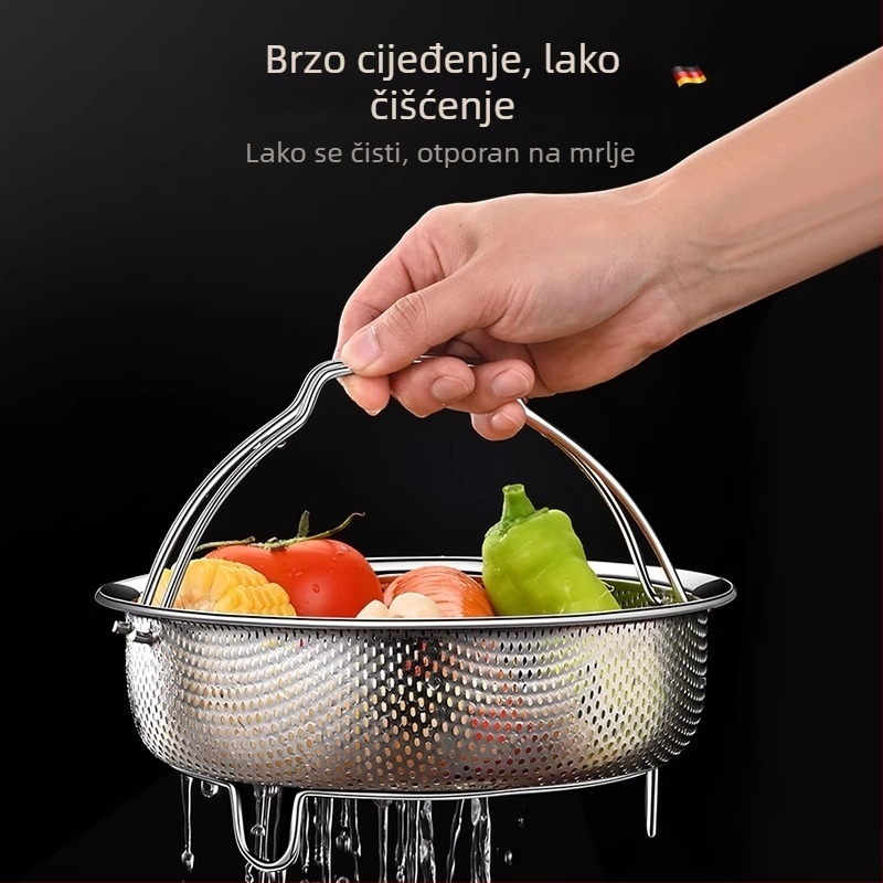 Kuhalo za rižu od nehrđajućeg čelika 304, vodootporno zadebljano kuhalo za rižu, kuhano povrće na pari, peciva s ručkom, rešetka za kuhanje na pari, rešetka za kuhanje na pari