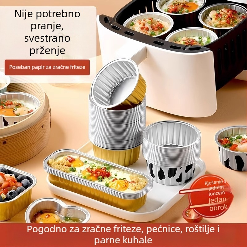 Friteza na vrući zrak, zdjela od aluminijske folije, ponovljiva kućna pećnica, kalup za pečenje pudinga za kolače, mala kutija od aluminijske folije, pladanj za šalice