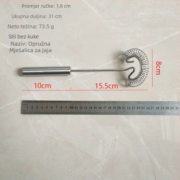 Ručna mutilica za jaja od nehrđajućeg čelika s oprugom, mikser za jaja, štapić za miješanje vrhnja i tijesta, alat za pečenje