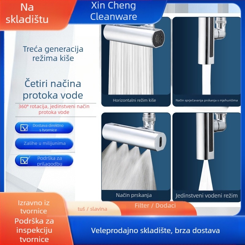 Feiyu kuhinjska slavina s vodopadom, rotirajuća s četiri stupnja prijenosa, otporna na prskanje vode, univerzalni adapter za mlaznicu za vodu, produžetak, otporan na artefakte