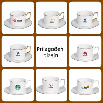 Veleprodaja keramičkih šalica za kavu i tanjurića sa zlatnim okvirom, set od koštanog porculana, jednostavna kreativna kućna šalica za popodnevni čaj, suvenir za jesenski festival