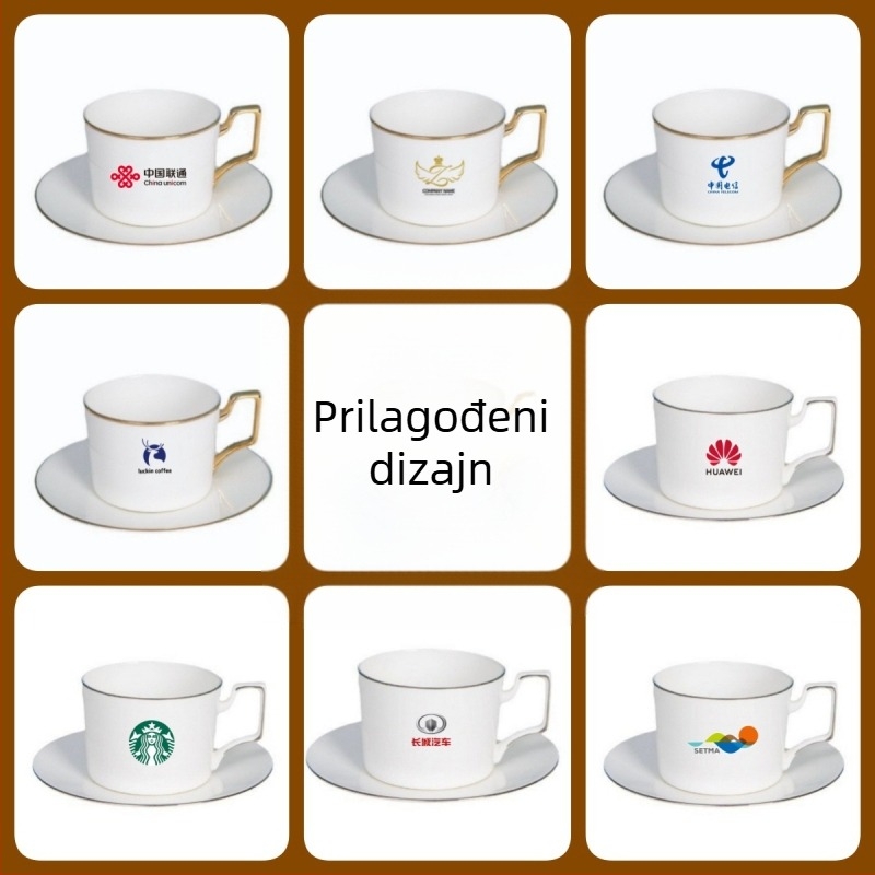 Veleprodaja keramičkih šalica za kavu i tanjurića sa zlatnim okvirom, set od koštanog porculana, jednostavna kreativna kućna šalica za popodnevni čaj, suvenir za jesenski festival