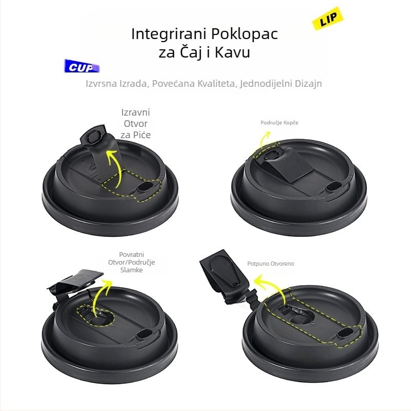 Integrirani poklopac za čaj i kavu kalibra 90, moderni poklopac za šalicu mliječnog čaja u boji snijega, plastični poklopac za jednokratnu upotrebu, integrirani poklopac za šalicu kave
