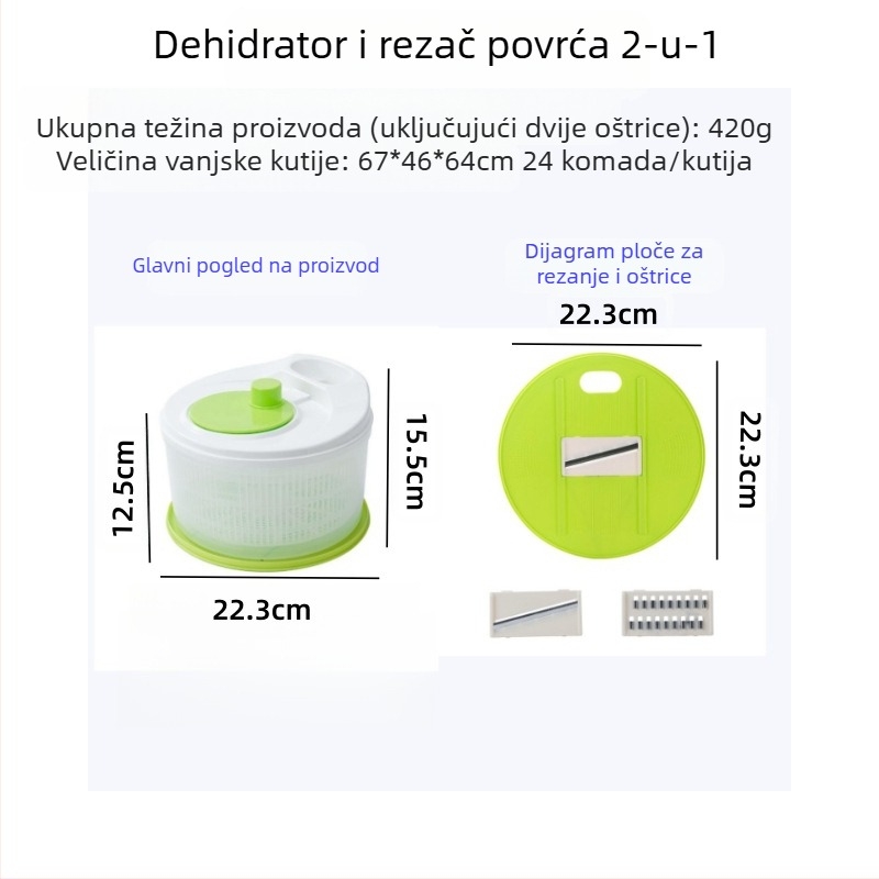 Višenamjenska sušilica za povrće i salatu, kućanska ručna sušilica za pranje posuđa, dehidrator za kuhinjsko voće, brzo bacanje vode, košara za cijeđenje
