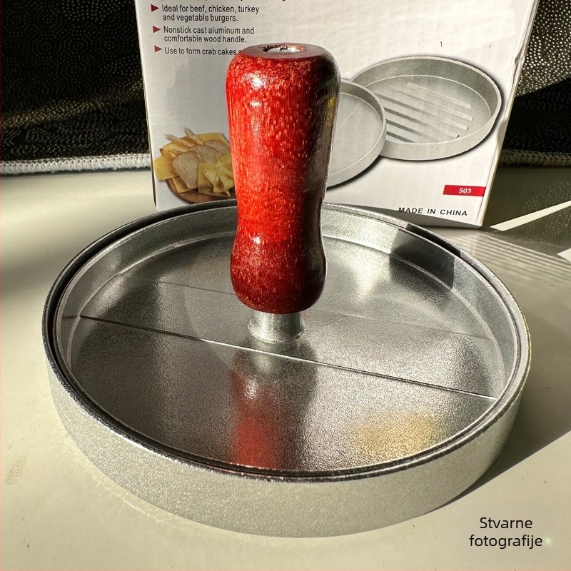 Prekogranična preša za hamburgere i meso, okrugla drvena ručka, boja u spreju, aluminijska legura, tanjur za hamburgere i meso, kalup za rižine kuglice i pitu od mesa