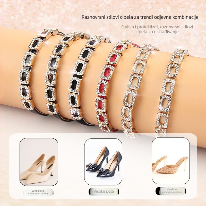 Ženske ravne vezice za cipele s dijamantnom kopčom, visoke pete, nepropusne za velike, male, fiksne vezice bez ugradnje