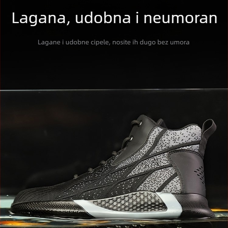 Prekogranična trgovina cipelama za zaštitu na radu Veleprodaja muških visokih letećih tkalačkih laganih čeličnih prstiju, zaštitnih od udaraca i probijanja, sigurnosnih cipela za zaštitu na radu