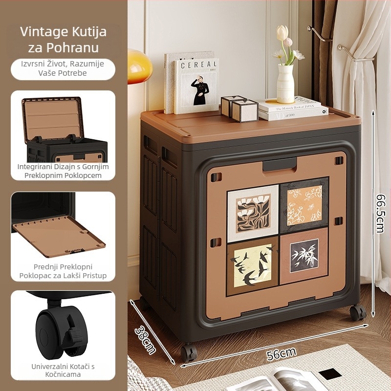 Kutija za pohranu igračaka s dvostrukim vratima i preklopnim krovom s kotačima, sklopivi ormarić za pohranu odjeće i popluna, kutija za pohranu velikog kapaciteta za kućanstvo
