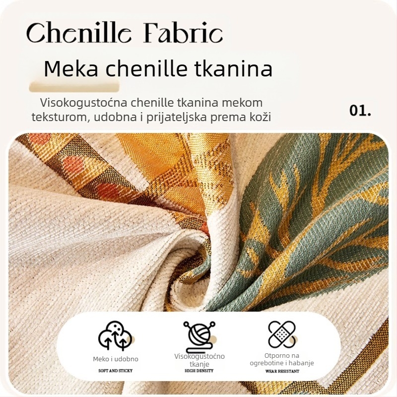 Chenille navlaka za kauč za sve godišnje doba, jednodijelna navlaka za trosjed, cvjetni uzorak, moderni minimalistički stil