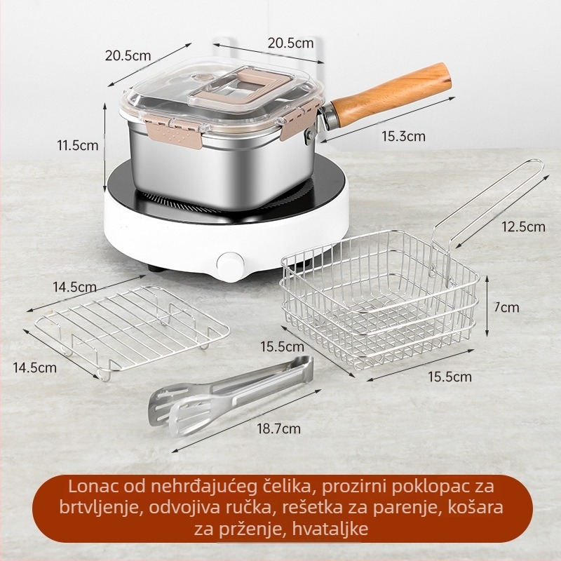 - Japanska četvrtasta friteza od nehrđajućeg čelika za prekograničnu upotrebu, lonac za mlijeko za kućanstvo, lonac za rezance, prijenosna vanjska friteza za tempura