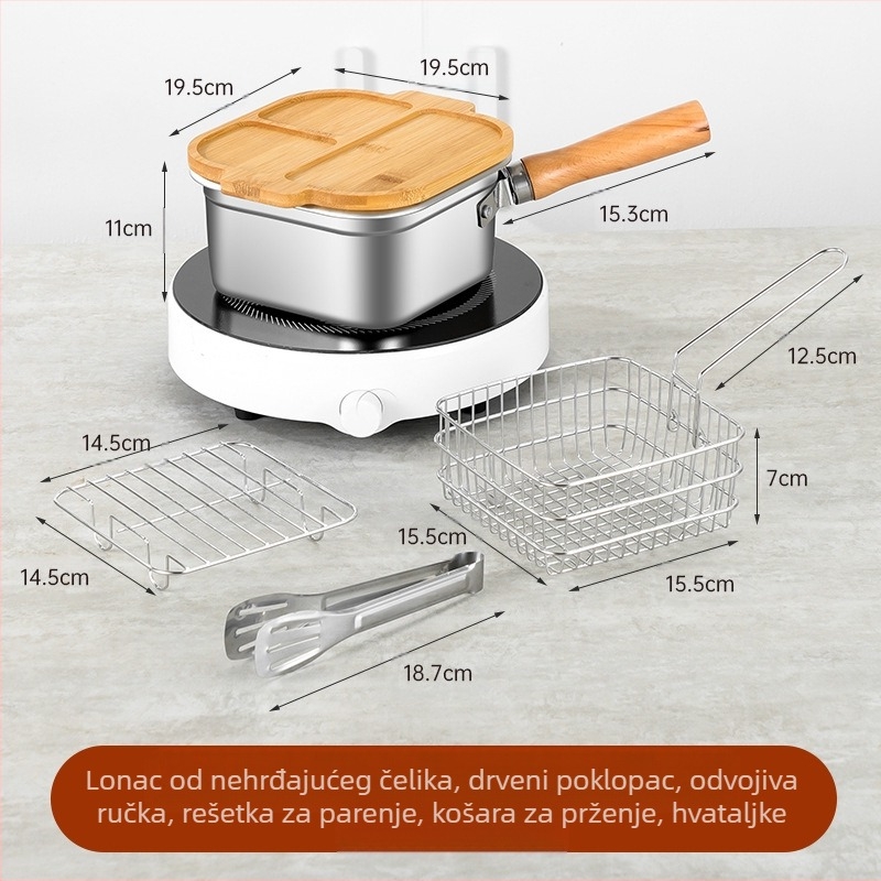 - Japanska četvrtasta friteza od nehrđajućeg čelika za prekograničnu upotrebu, lonac za mlijeko za kućanstvo, lonac za rezance, prijenosna vanjska friteza za tempura