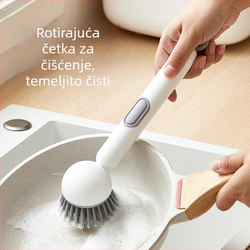 Chunke rotirajuća četka za lonce s dodanom tekućinom za pranje posuđa i lonaca, kuhinjska četka za lonce s dodanom tekućinom, rotirajuća četka za čišćenje s dugom drškom