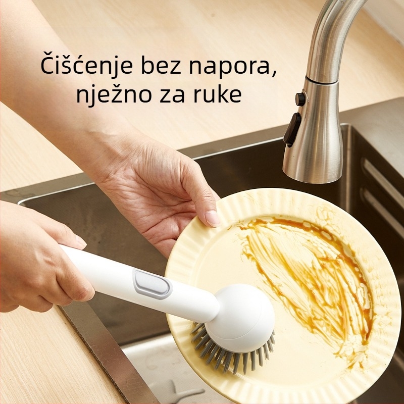 Chunke rotirajuća četka za lonce s dodanom tekućinom za pranje posuđa i lonaca, kuhinjska četka za lonce s dodanom tekućinom, rotirajuća četka za čišćenje s dugom drškom