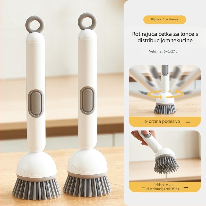 Chunke rotirajuća četka za lonce s dodanom tekućinom za pranje posuđa i lonaca, kuhinjska četka za lonce s dodanom tekućinom, rotirajuća četka za čišćenje s dugom drškom