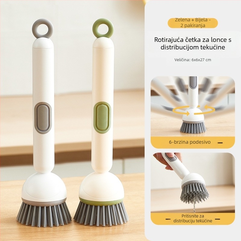 Chunke rotirajuća četka za lonce s dodanom tekućinom za pranje posuđa i lonaca, kuhinjska četka za lonce s dodanom tekućinom, rotirajuća četka za čišćenje s dugom drškom