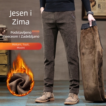 Muške ležerne hlače s flis podstavom, zadebljane, jesenske i zimske, nove šenil hlače, uskog kroja, ravne, moderne vanjske hlače za muškarce