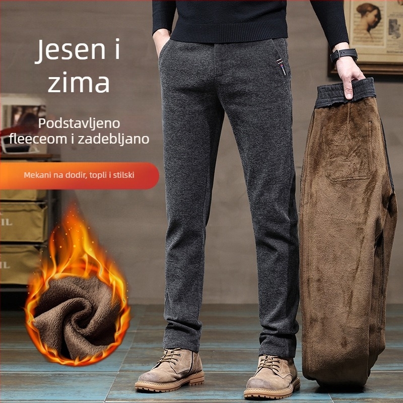 Muške ležerne hlače s flis podstavom, zadebljane, jesenske i zimske, nove šenil hlače, uskog kroja, ravne, moderne vanjske hlače za muškarce