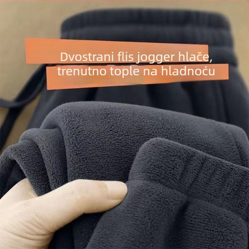 Muške reverzibilne fleec hlače s flek podstavom, debeli zimski sportski hlače