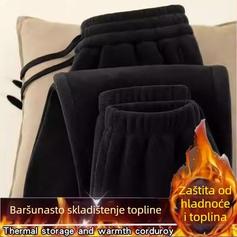 Muške reverzibilne fleec hlače s flek podstavom, debeli zimski sportski hlače