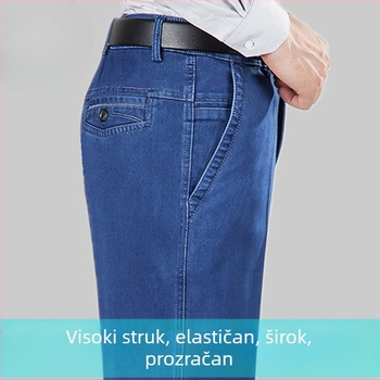 Jesenske i zimske debele rastezljive muške ravne, široke, visokog struka, velike veličine, za muškarce srednje dobi, poslovno ležerne duge hlače