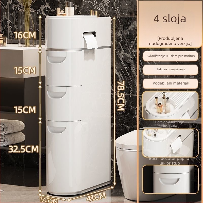Ormarić za pohranu s ladicama za WC školjku, višeslojni plastični ormarić za pohranu bez ugradnje