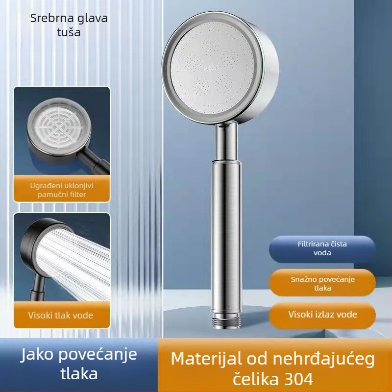 Tuš glava od nehrđajućeg čelika pod pritiskom, zaštita od opeklina i pada, ručna podesiva mlaznica, veliki izlaz za vodu, tuš s kvadratnim vrhom