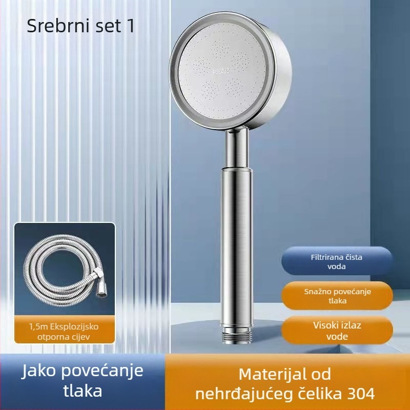 Tuš glava od nehrđajućeg čelika pod pritiskom, zaštita od opeklina i pada, ručna podesiva mlaznica, veliki izlaz za vodu, tuš s kvadratnim vrhom