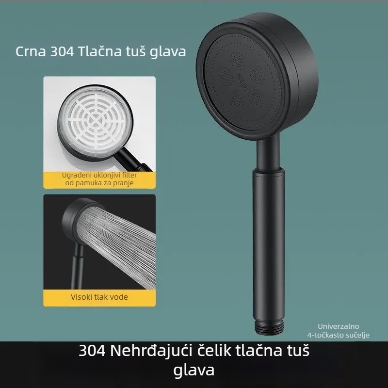 Tuš glava od nehrđajućeg čelika pod pritiskom, zaštita od opeklina i pada, ručna podesiva mlaznica, veliki izlaz za vodu, tuš s kvadratnim vrhom